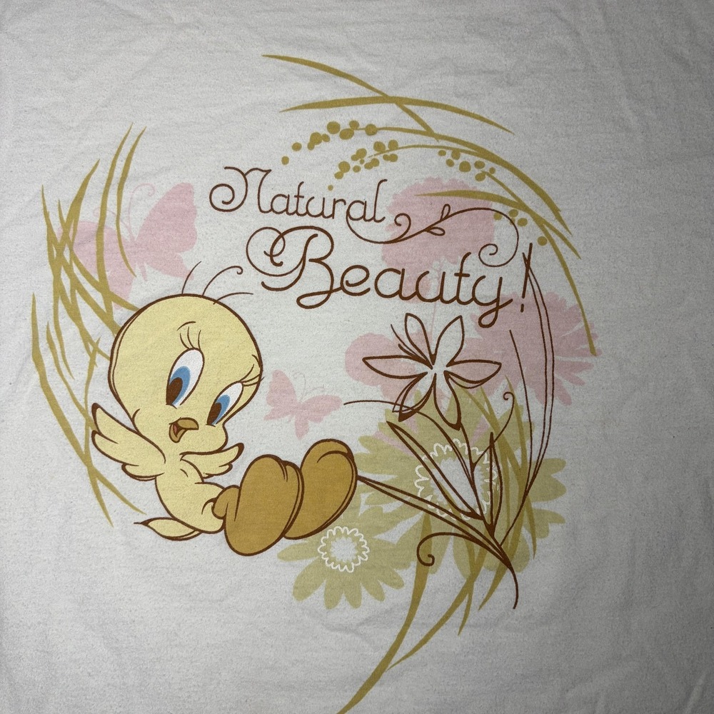 Looney Tunes Tweety Bird Baby Tee Y2K Womens Large White Girlhoodcore Floral - Picture 2 of 8